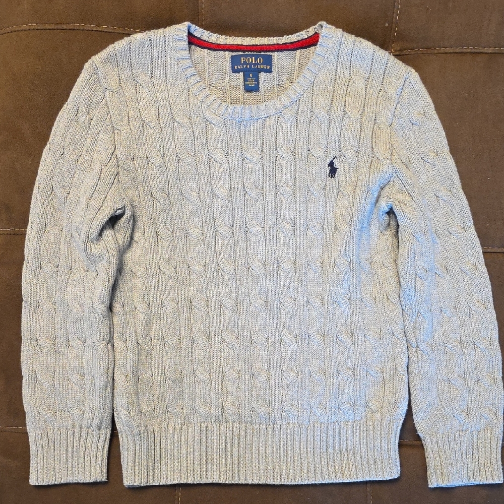 Polo by Ralph Lauren Boys Gray Cable-Knit Sweater